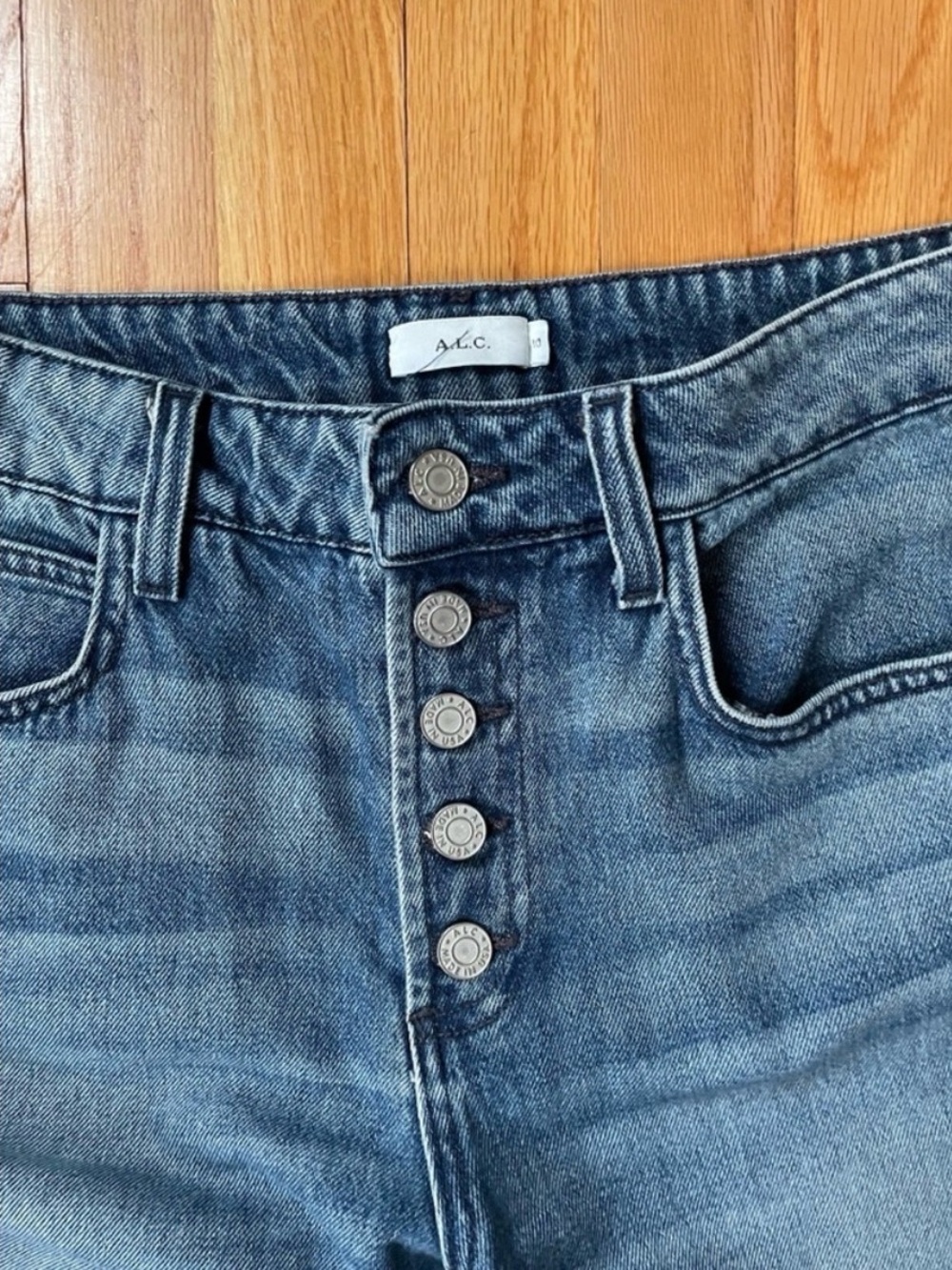 ALC Button Fly Cropped Wide Leg Medium Wash Jeans Womens 10 - Picture 3 of 5